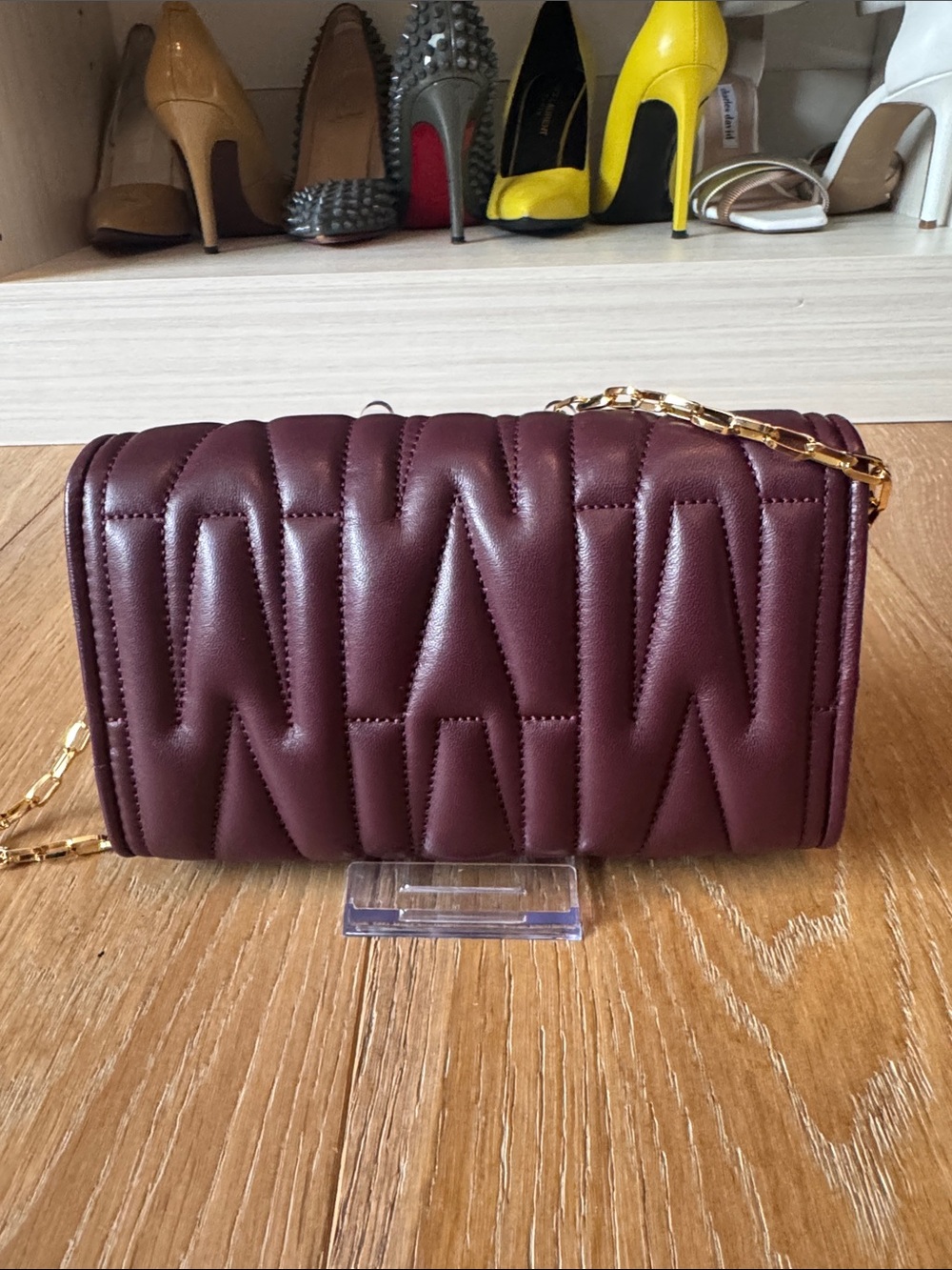 Moschino Quilted Crossbody Bag in Deep Wine with Gold Hardware - Picture 2 of 12